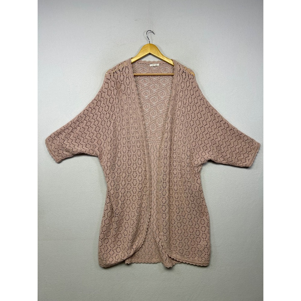 Boho Cottagecore Maurices Women Large Dusty Rose Pointelle Open Front Cardigan